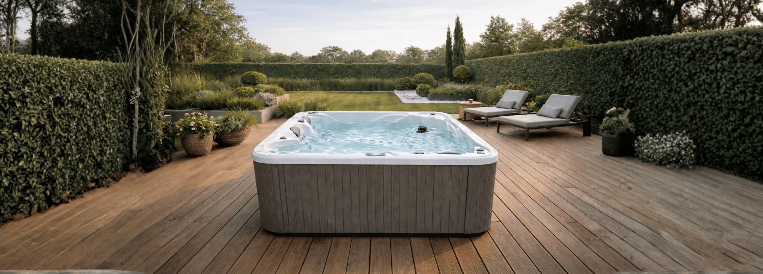 Jacuzzi ogrodowe z czystą wodą na tarasie, pielęgnacja i wymiana wody w jacuzzi