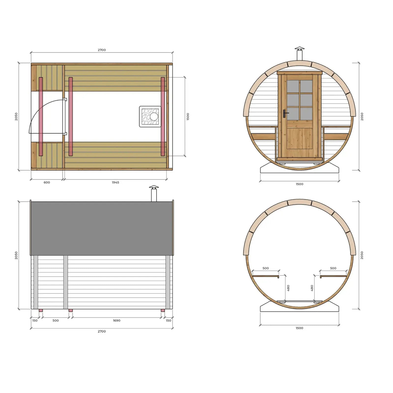 Sauna ogrodowa beczka Orbi 270 cm 4 osobowa z tarasem
