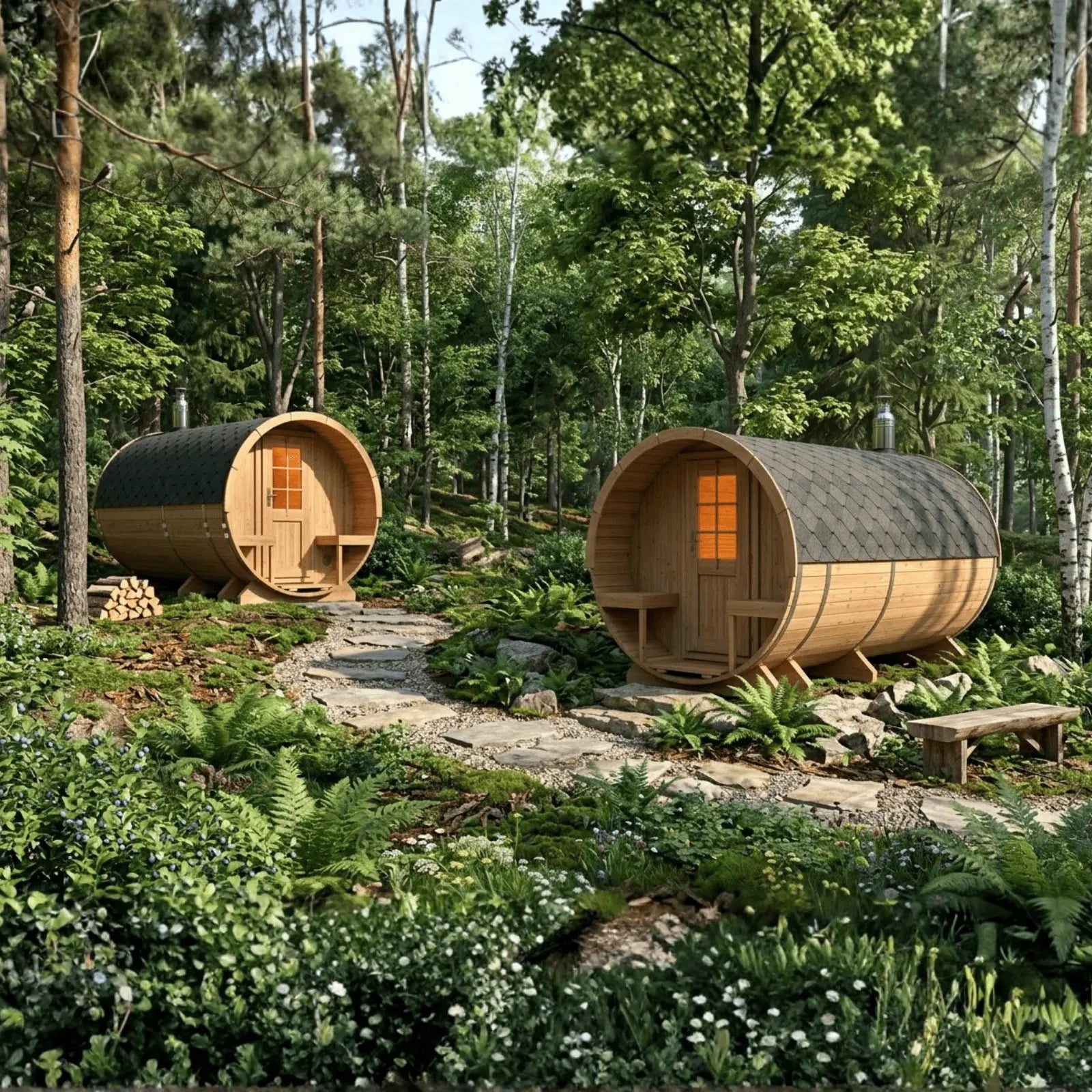 Sauna ogrodowa beczka Orbi 4,0 m z tarasem 6 osobowa