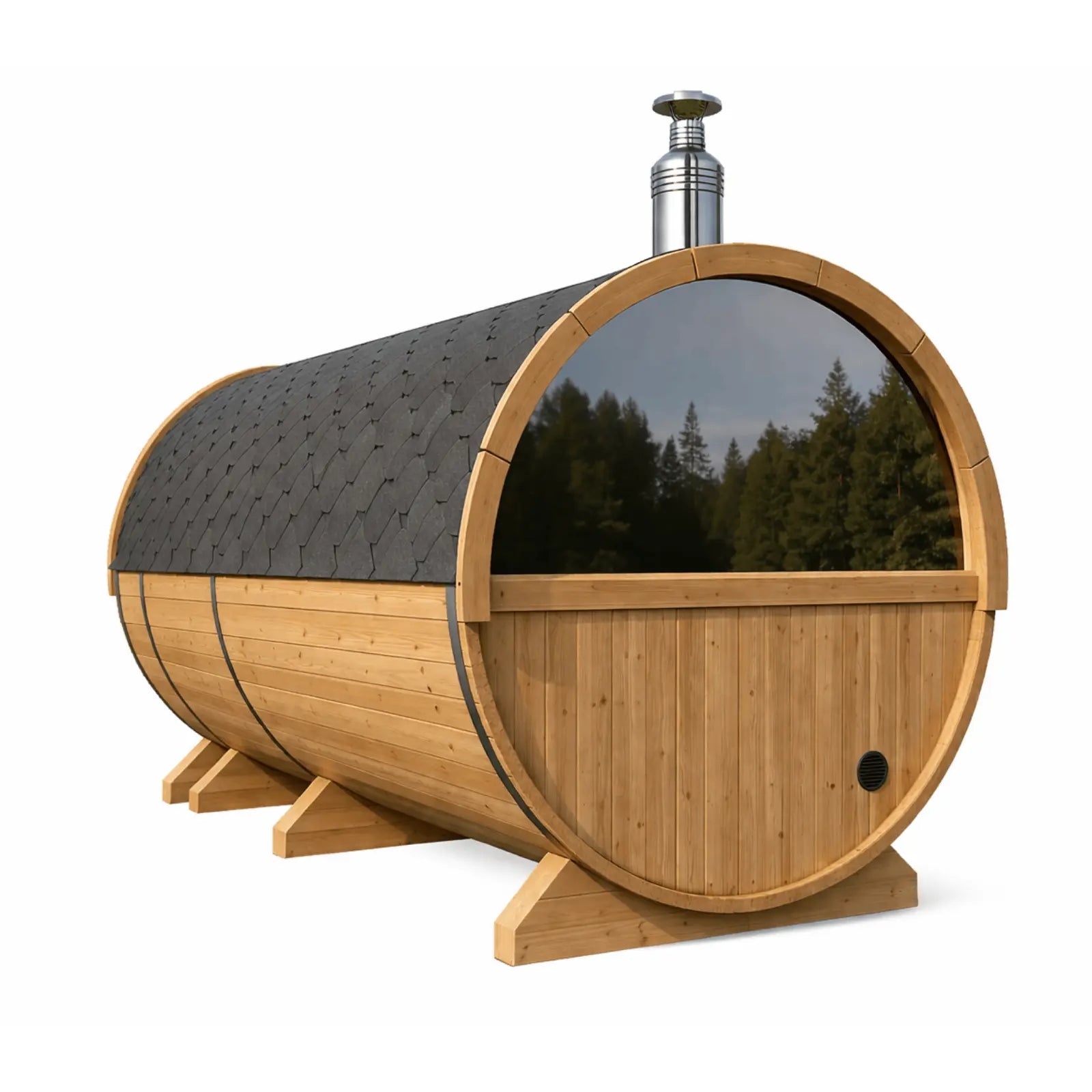 Sauna ogrodowa beczka Orbi 4,0 m z daszkiem nad wejściem 8 osobowa