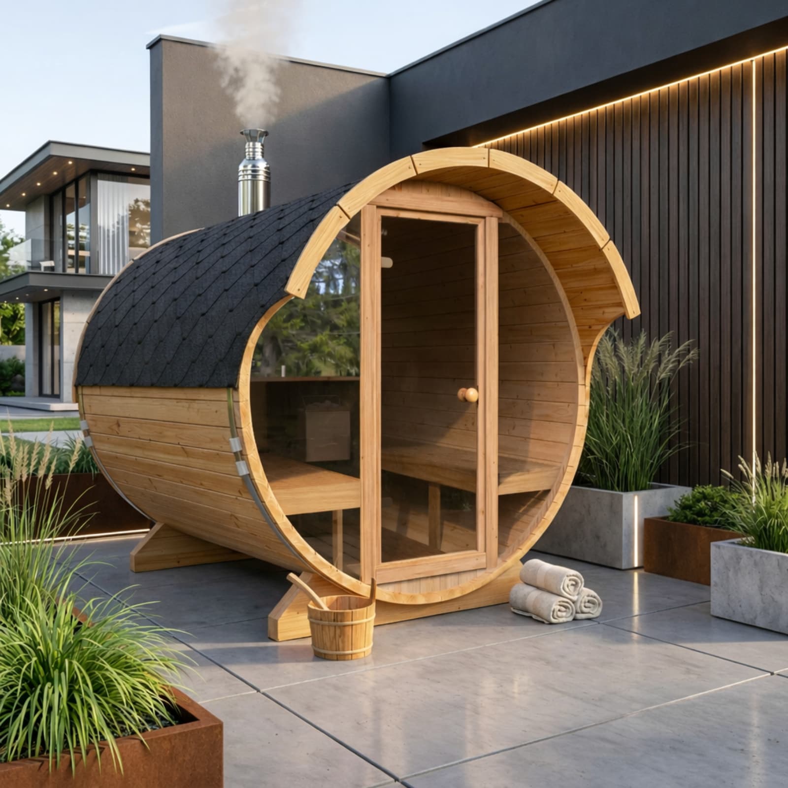 Sauna ogrodowa beczka premium Orbi 220 cm 4 osobowa