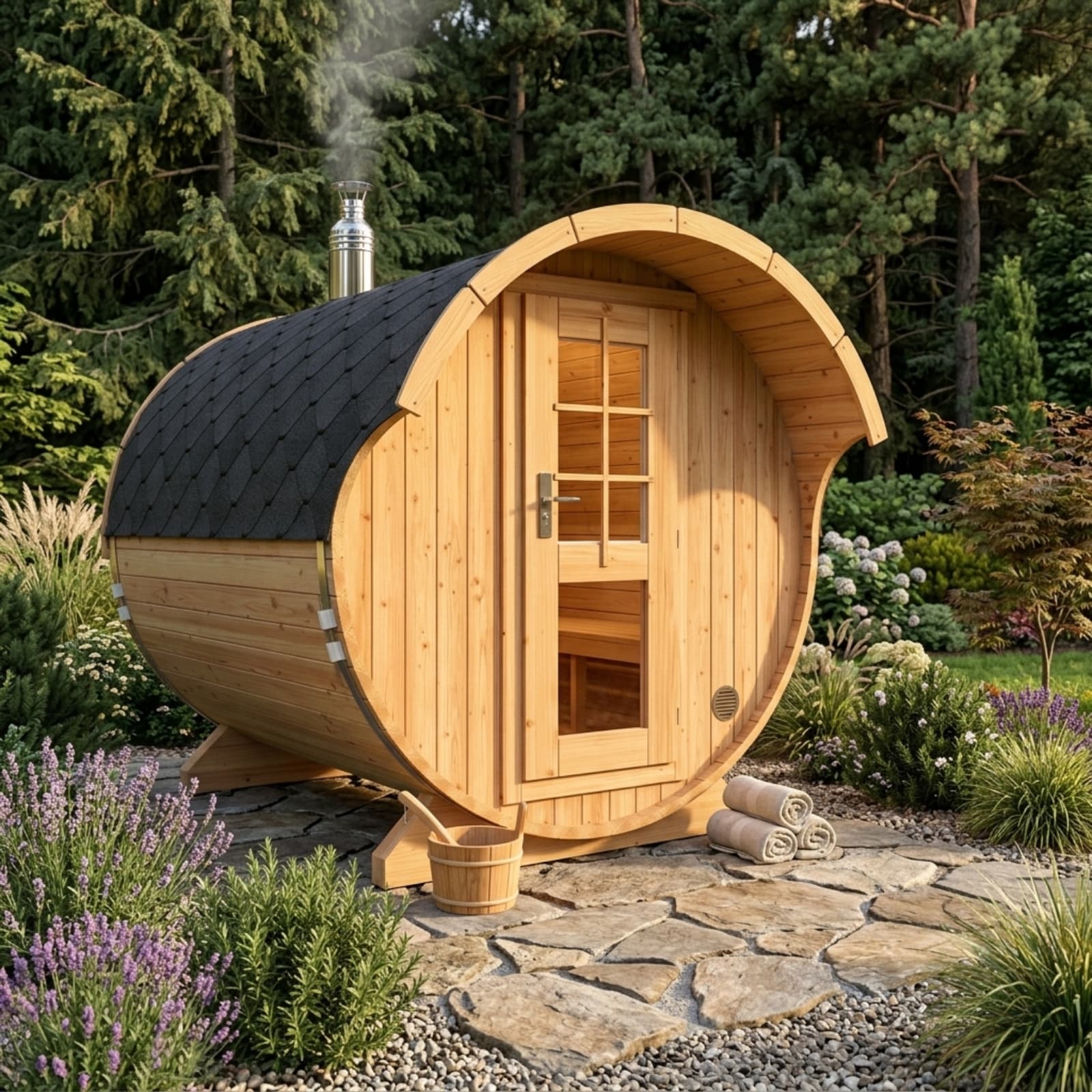 Sauna ogrodowa beczka premium Orbi 220 cm 4 osobowa
