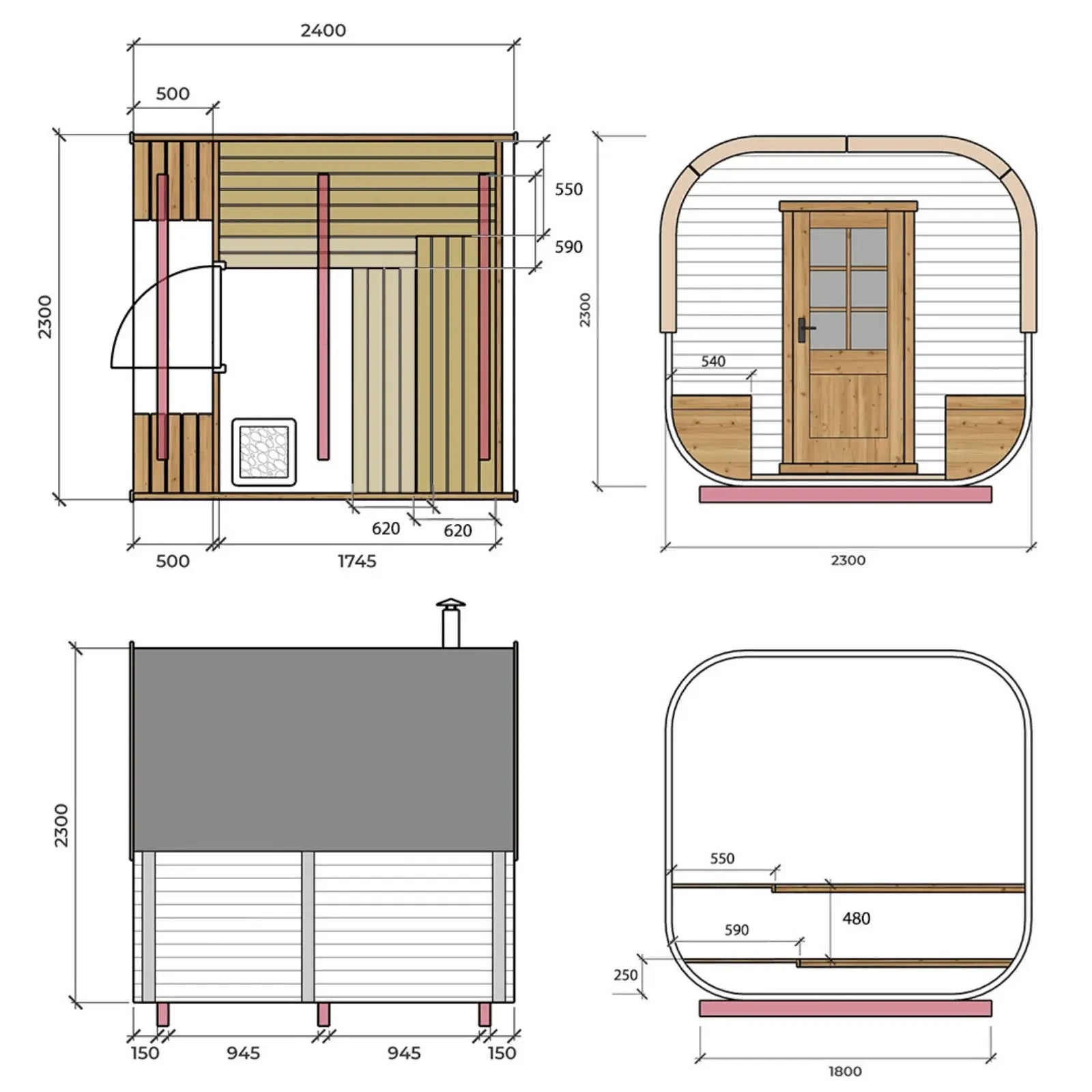 sauna ogrodowa alto rysunek techniczny wymiary przekroje i uklad wnetrza szczegoly konstrukcji projekt sauny do ogrodu z dokladnymi parametrami i rozkladem