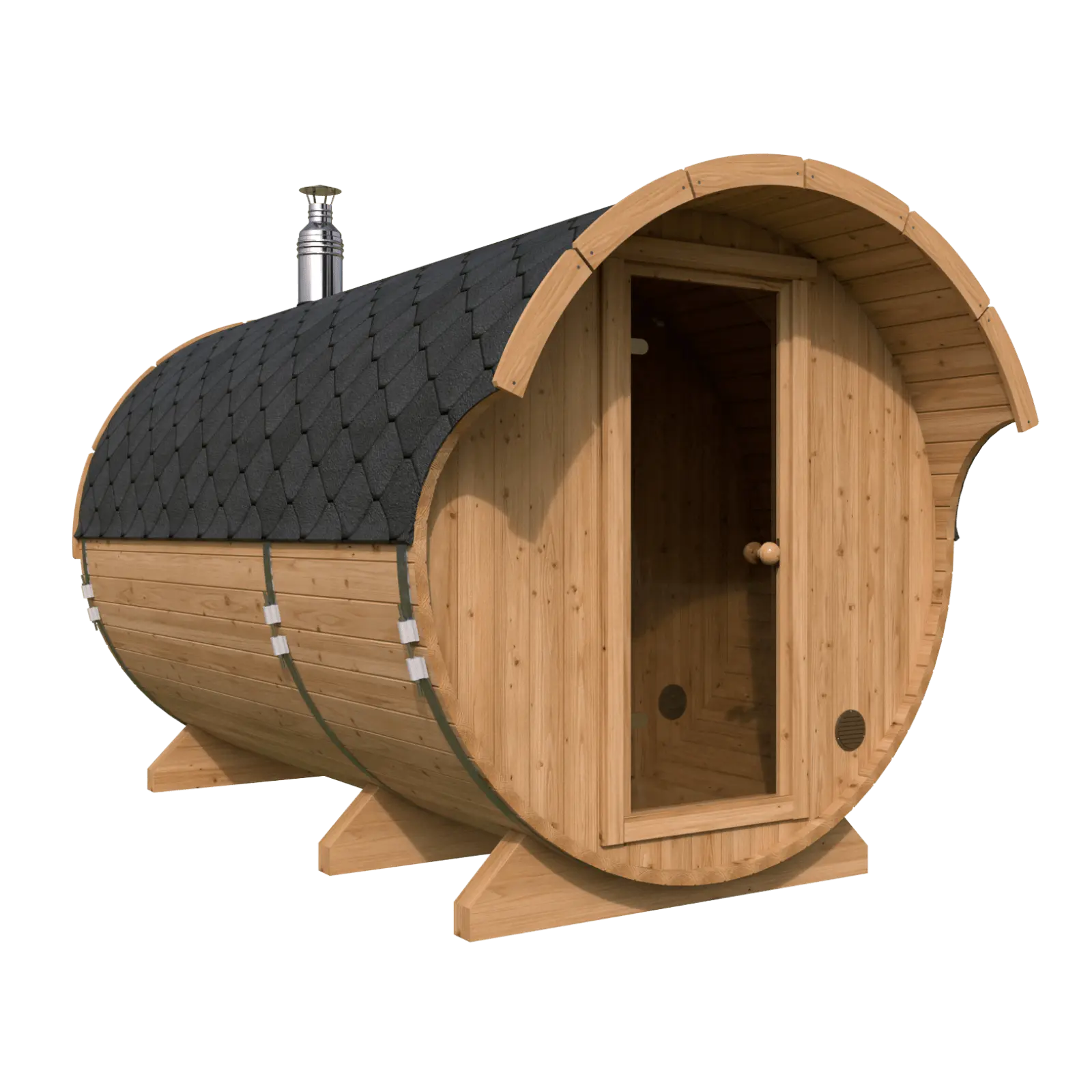 Sauna ogrodowa beczka Orbi 3,3 m z daszkiem nad wejściem 4-6 osobowa