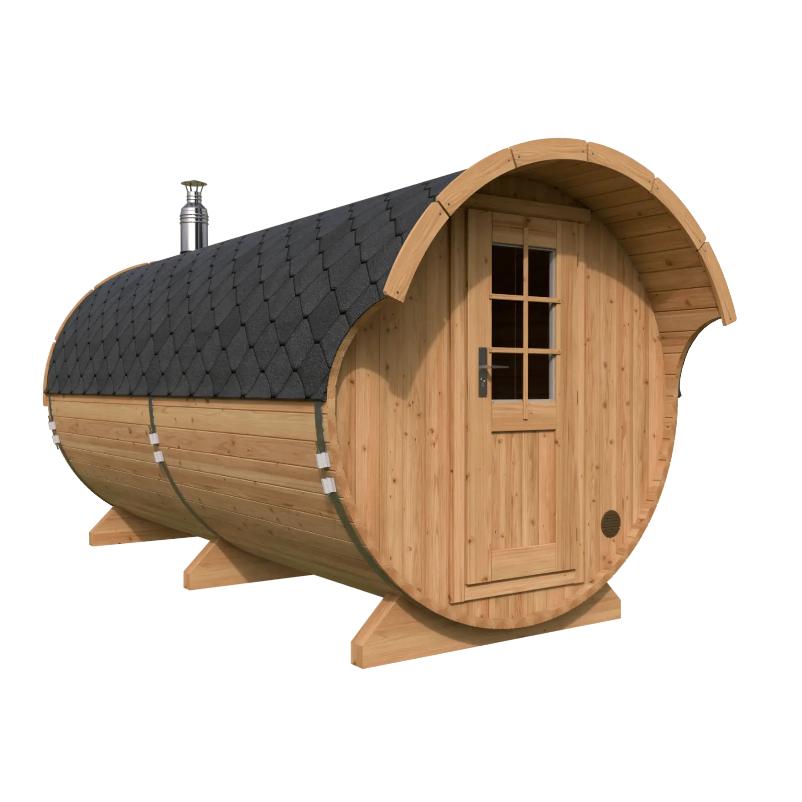 Sauna ogrodowa beczka Orbi 4,0 m z daszkiem nad wejściem 8 osobowa