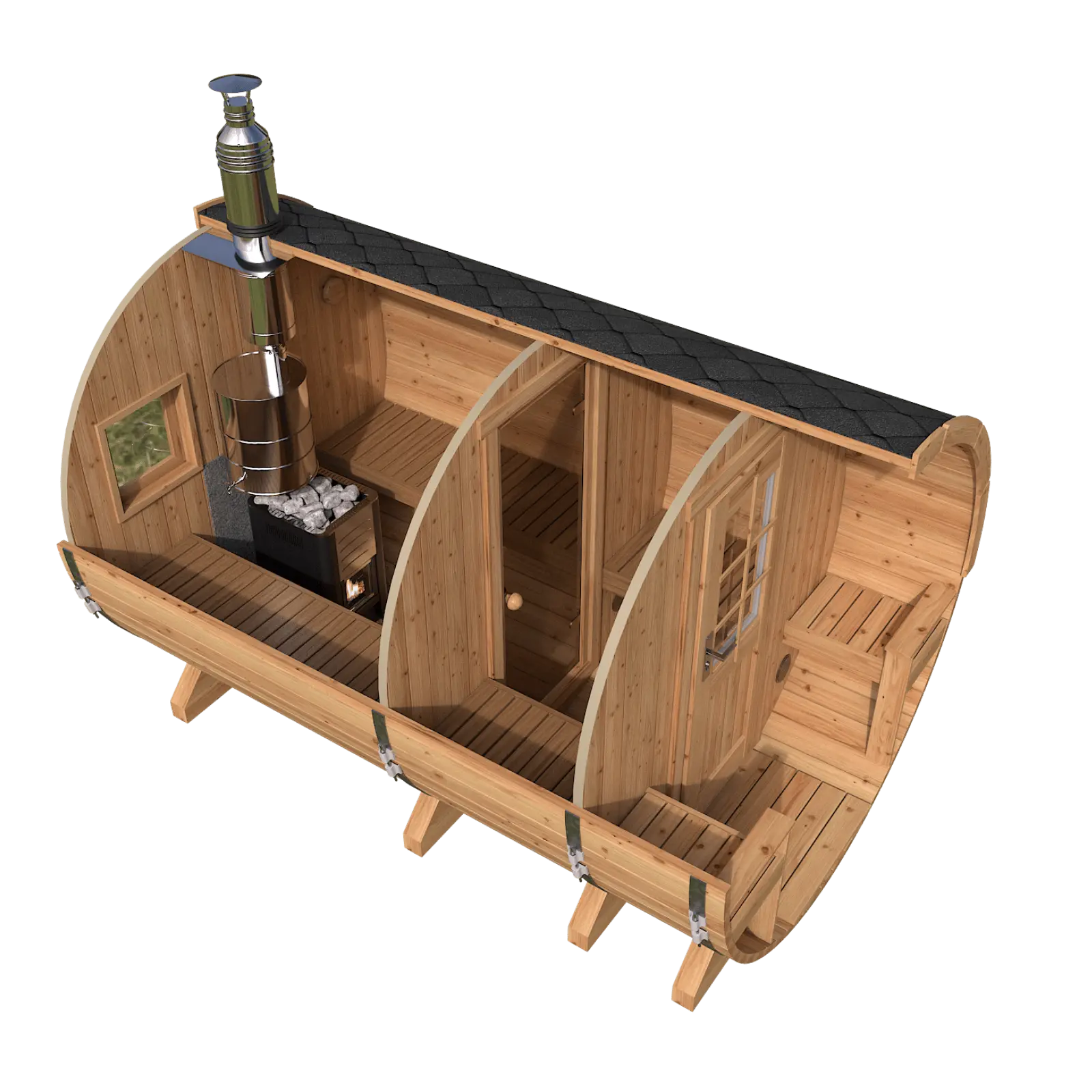 Sauna ogrodowa beczka premium Orbi 3,3 m 4-6 osobowa z tarasem