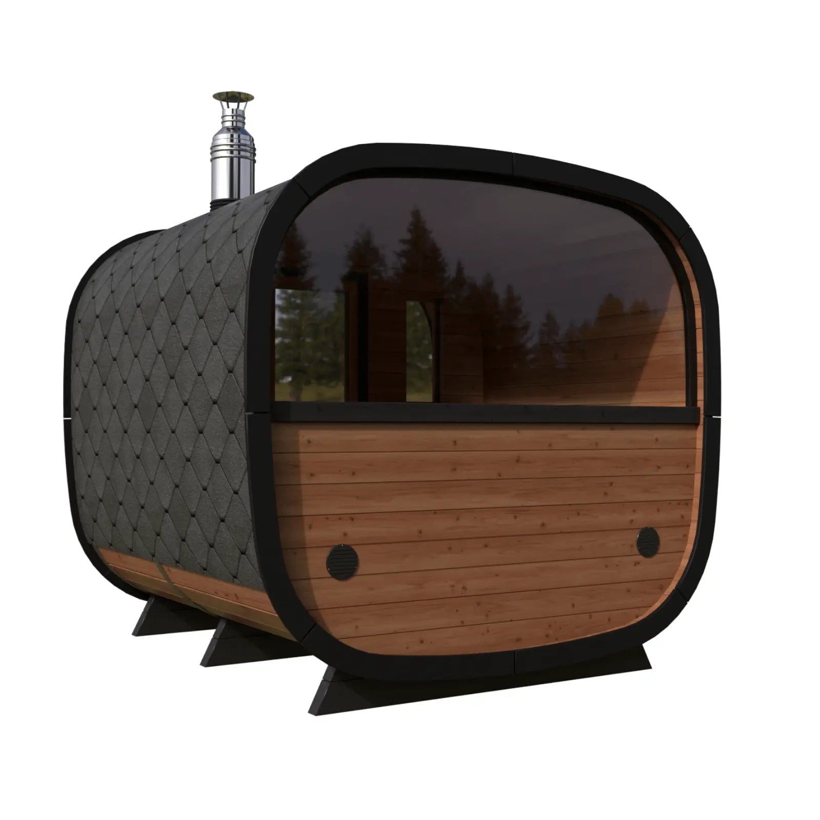 sauna ogrodowa alto widok tylne przeszklenie panoramiczne duze okno nowoczesna sauna do ogrodu drewniana konstrukcja idealna do relaksu z widokiem na nature